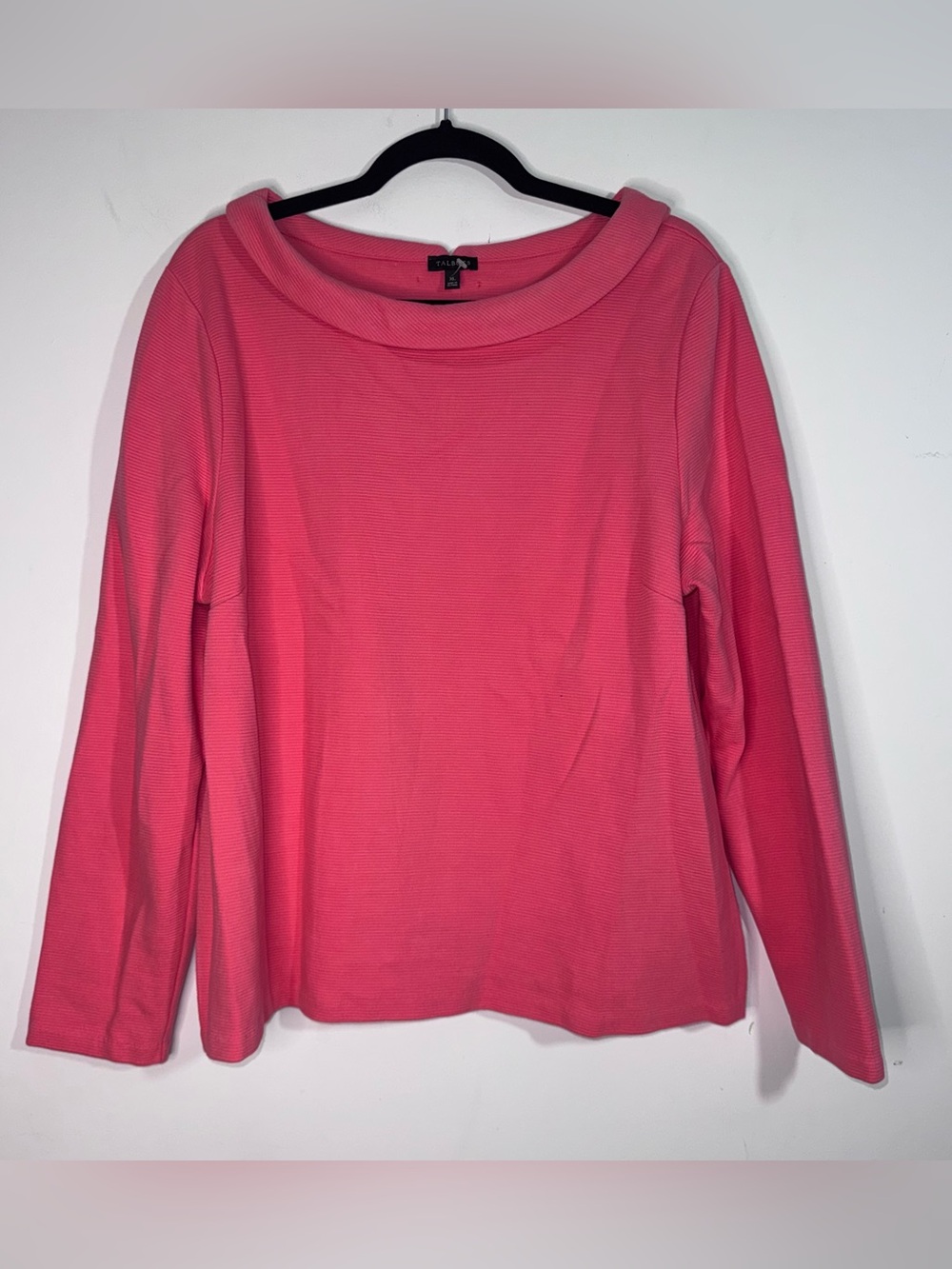 Talbots Pink Rib Knit Boat Neck Top XL Long Sleeve Button Back Stretch